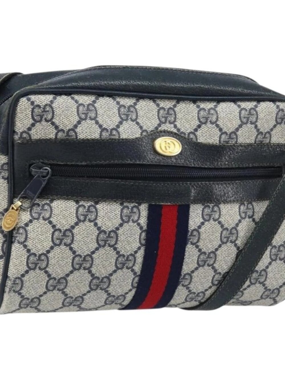 GUCCI GG Supreme Sherry Line Shoulder Bag PVC Navy Gold 56 02 004 Auth 173906